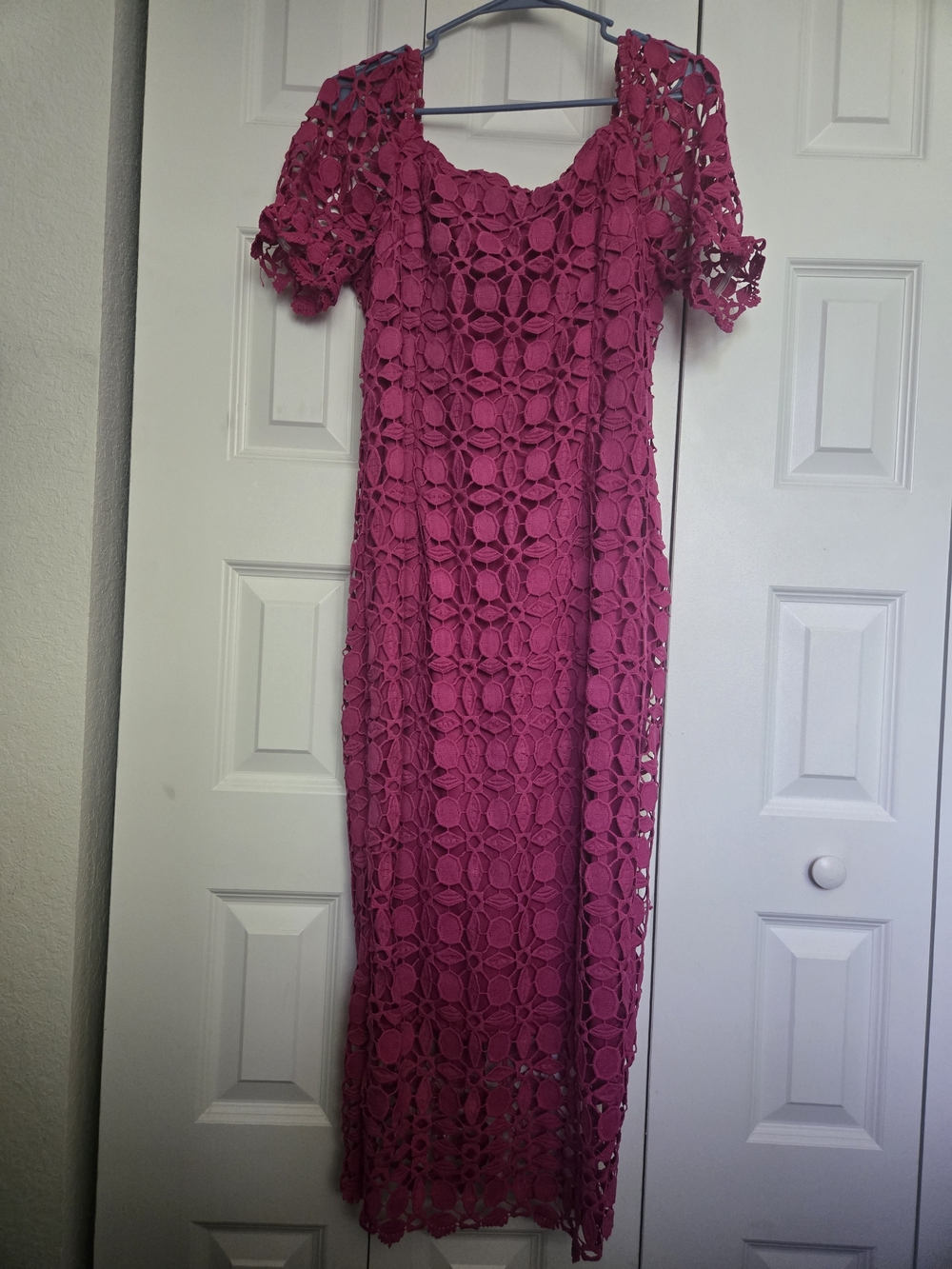 SHEIN Magenta Crochet Midi Dress